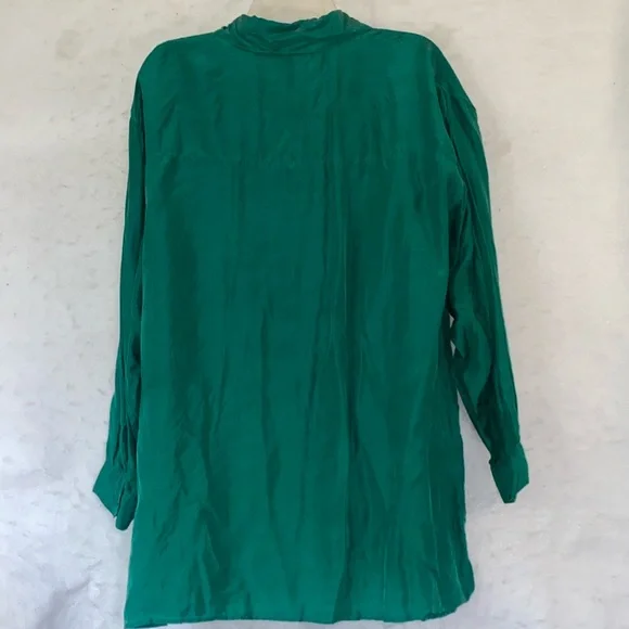 Vintage 80’s Bonjour Green Long Sleeve 100% Silk Plus Size Blouse - Picture 5 of 15